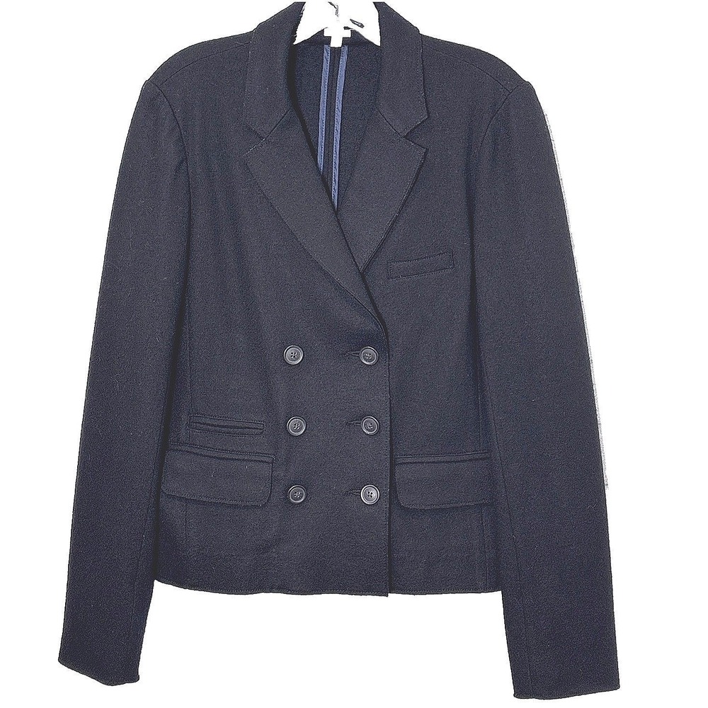 Vtg JCrew Y2K Short Wool Blazer Womens 8 Black Classic Minimalist Office Luxury
